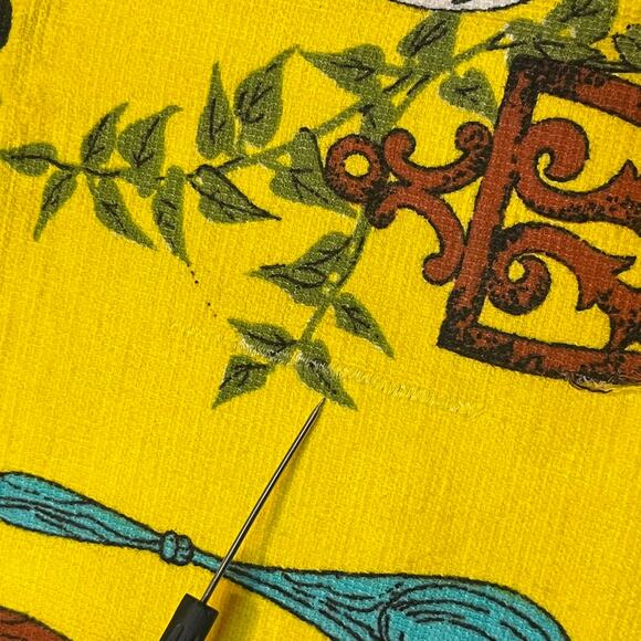 Vintage Parisian Prints Kitchen Tea Towel 1960s-70s Yellow Cotton Nylon Retro - Picture 8 of 12